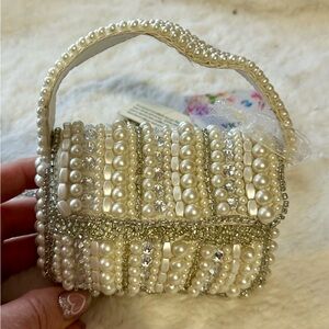 Made in India WHITE and silver beaded mini crossbody ba